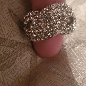 Elegant Faux Silver Diamond Crystal Elastic Womens Ring